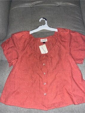 Universal Thread Coral Eyelet Button-Front Blouse